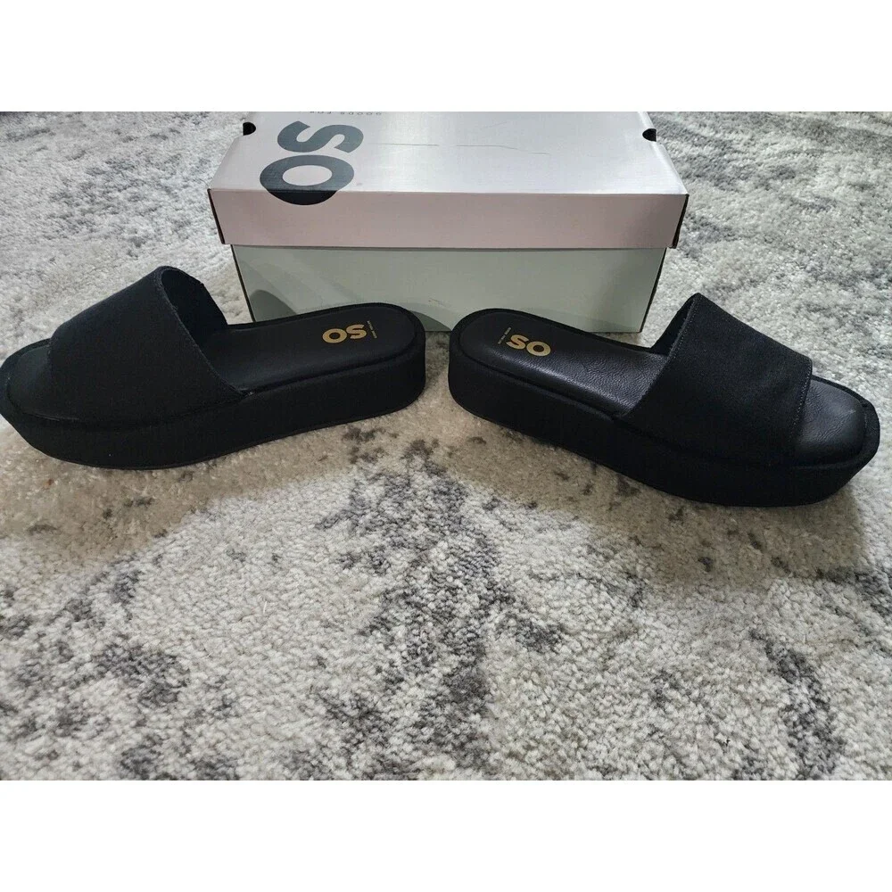 SO Goods For Life Lezley Sandals Womens Size 7 BLACK Platform Slide Flatform - Picture 2 of 8